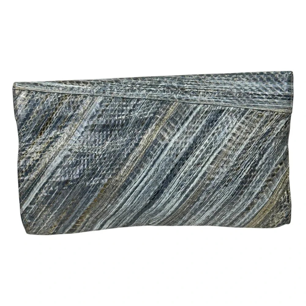 Vintage Lou-Ran Originals‎ Clutch Bag Womens Gray Authentic Snakeskin Leather